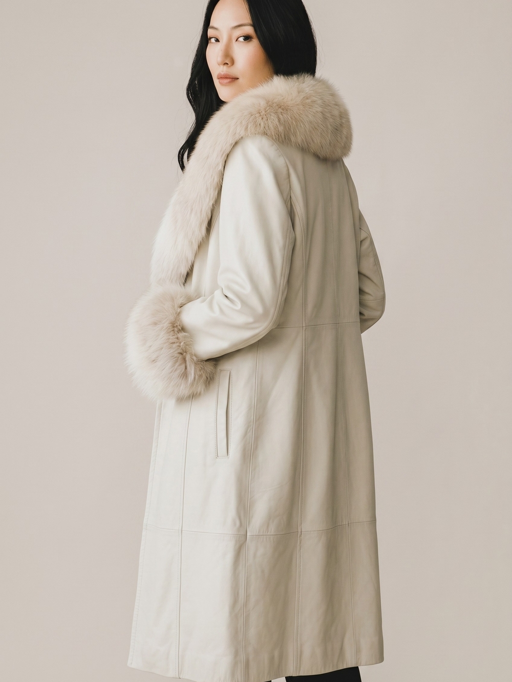 RARE VINTAGE 1960's FOX FUR LEATHER TRENCH COAT - Picture 2 of 3